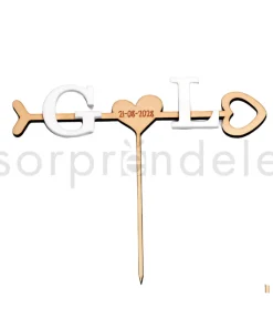 Cake Topper Iniciales Madera y Blanco