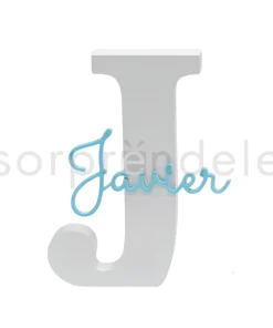 Inicial Madera Blanca con Nombre Celeste