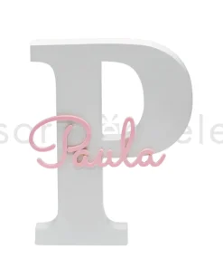 Inicial Madera Blanca con Nombre Rosa