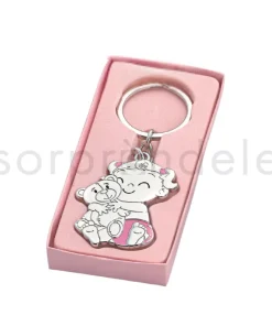 Llavero Bebé Osito Pañal Rosa con Caja