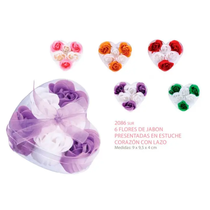 6 Flores de Jabón en Estuche Corazón - Imagen 2