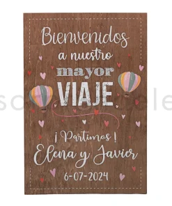 Cartel Madera Bienvenida Boda Viaje