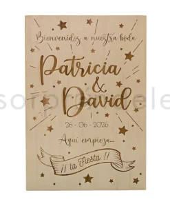 Cartel Madera Bienvenida Boda Estrellas