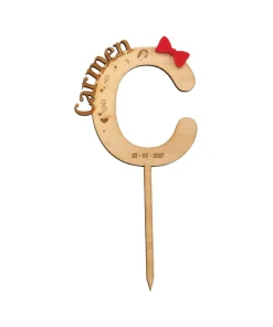 Cake Topper Inicial Nombre Madera y Fucsia Personalizado