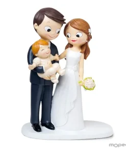 Figura de pastel Pop y Fun de novios con bebé en brazos