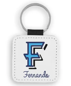 Alternative view of Llavero cuadrado de polipiel personalizado con Inicial