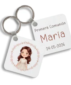 Alternative view of Llavero metal cuadrado personalizado Niña Comunión