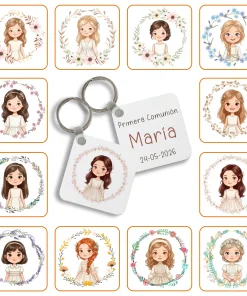 Llavero metal cuadrado personalizado Niña Comunión