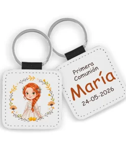 Alternative view of Llavero cuadrado de polipiel personalizado Niña Comunión