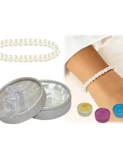 Pulsera 32 perlas blancas y caja con lazo